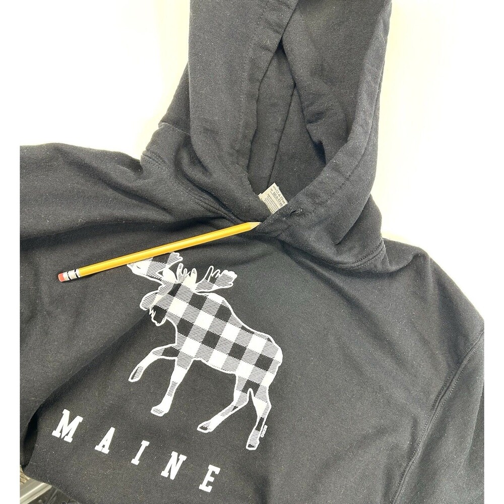 State Of Maine Moose Logo Hoodie Black Adult Large Gildan - Picture 3 of 9